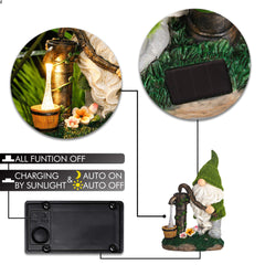 TERESA'S COLLECTIONS Garden Ornaments Outdoor, Lovely Green Clothes Gonk Pumping Water with Solar-Powered Lights, Waterproof Resin Gnomes Ornaments, Garden Decorations Gifts, Indoor Outdoor 22.5CM