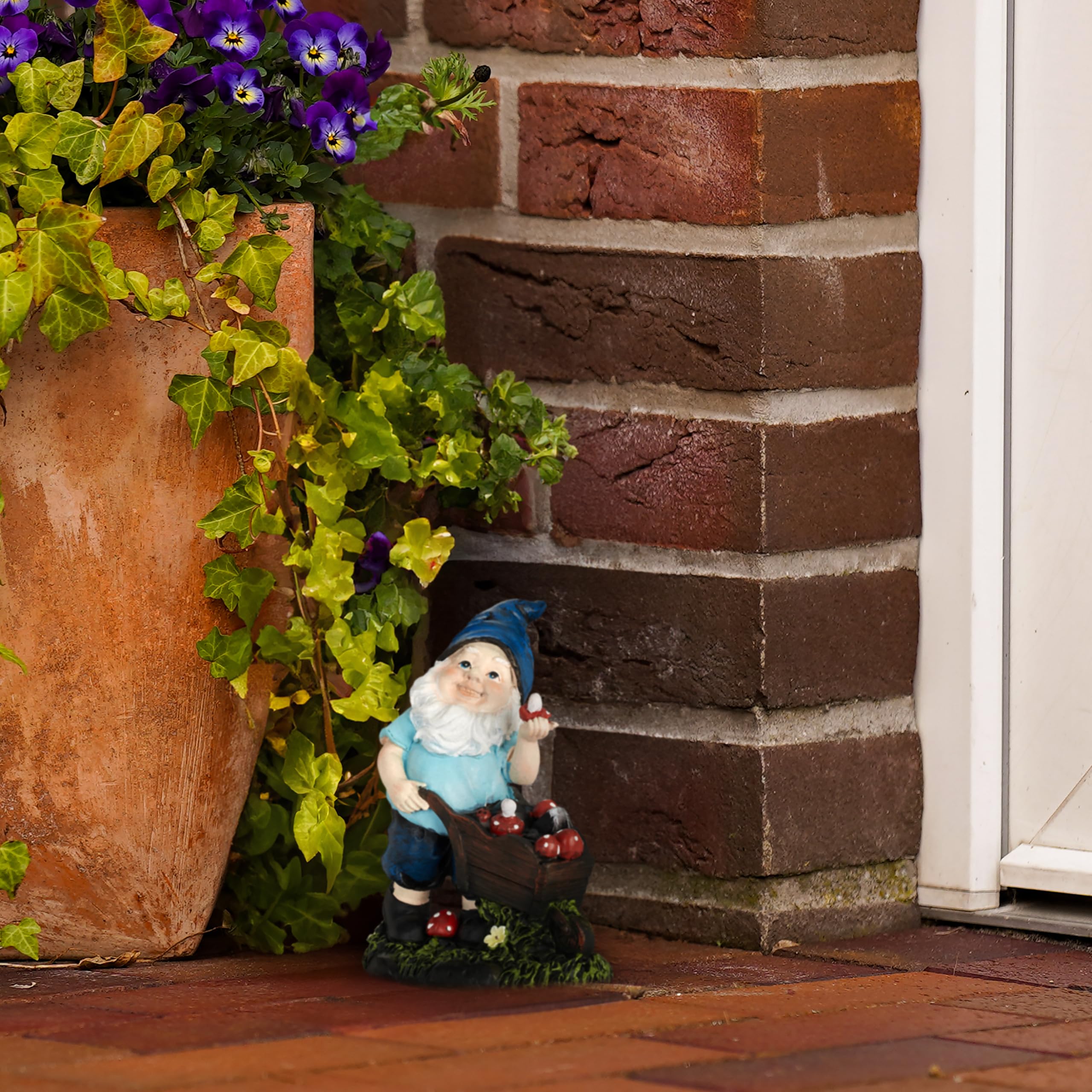 Relaxdays Garden Gnome with Toadstools, Weather & Frostproof, 14.5 x 10.5 x 7 cm, Figurine, Polyresin, Multicoloured