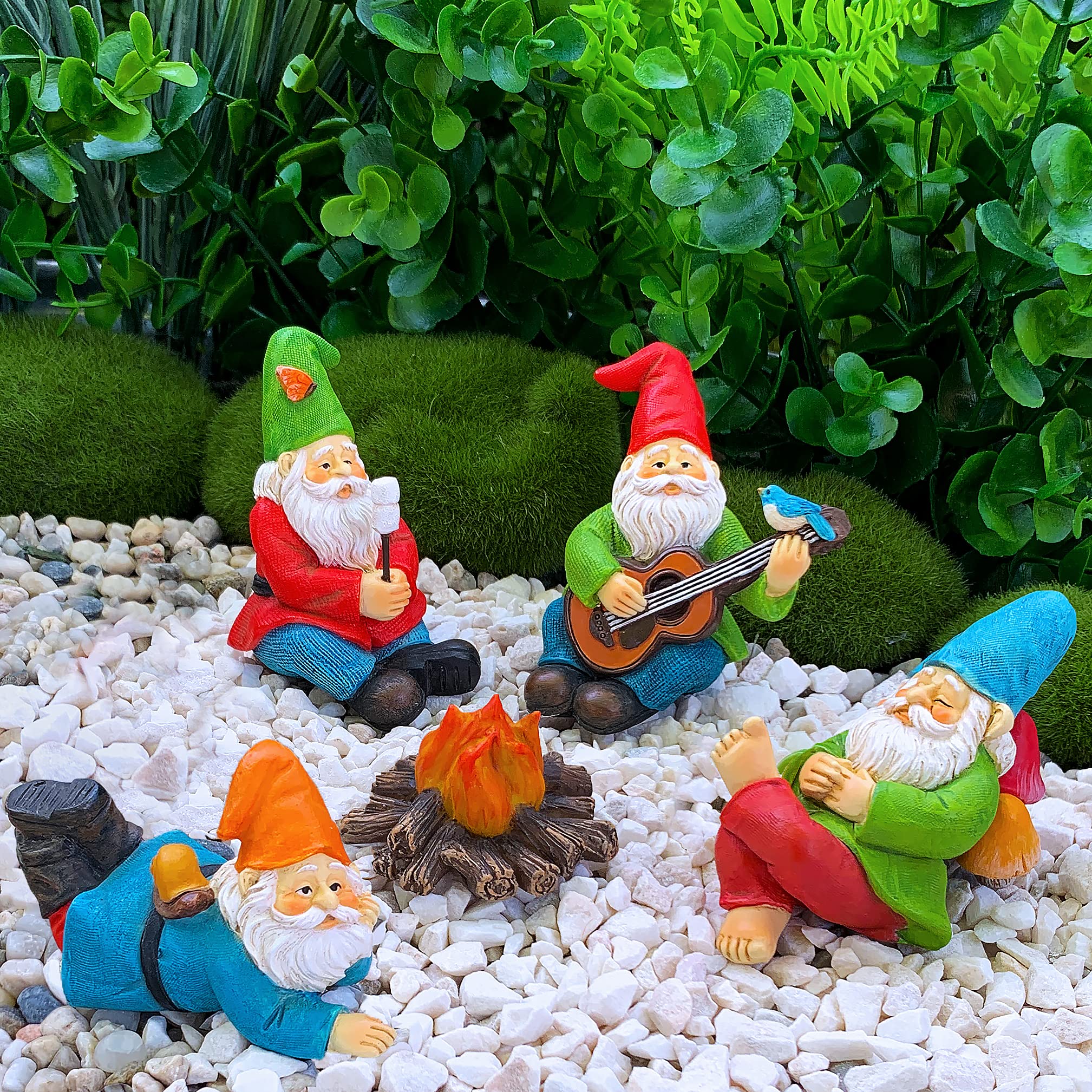 Miniature Garden Gnomes - Camping Gnome Kit of 5 pcs - Figurines and Accessories Set