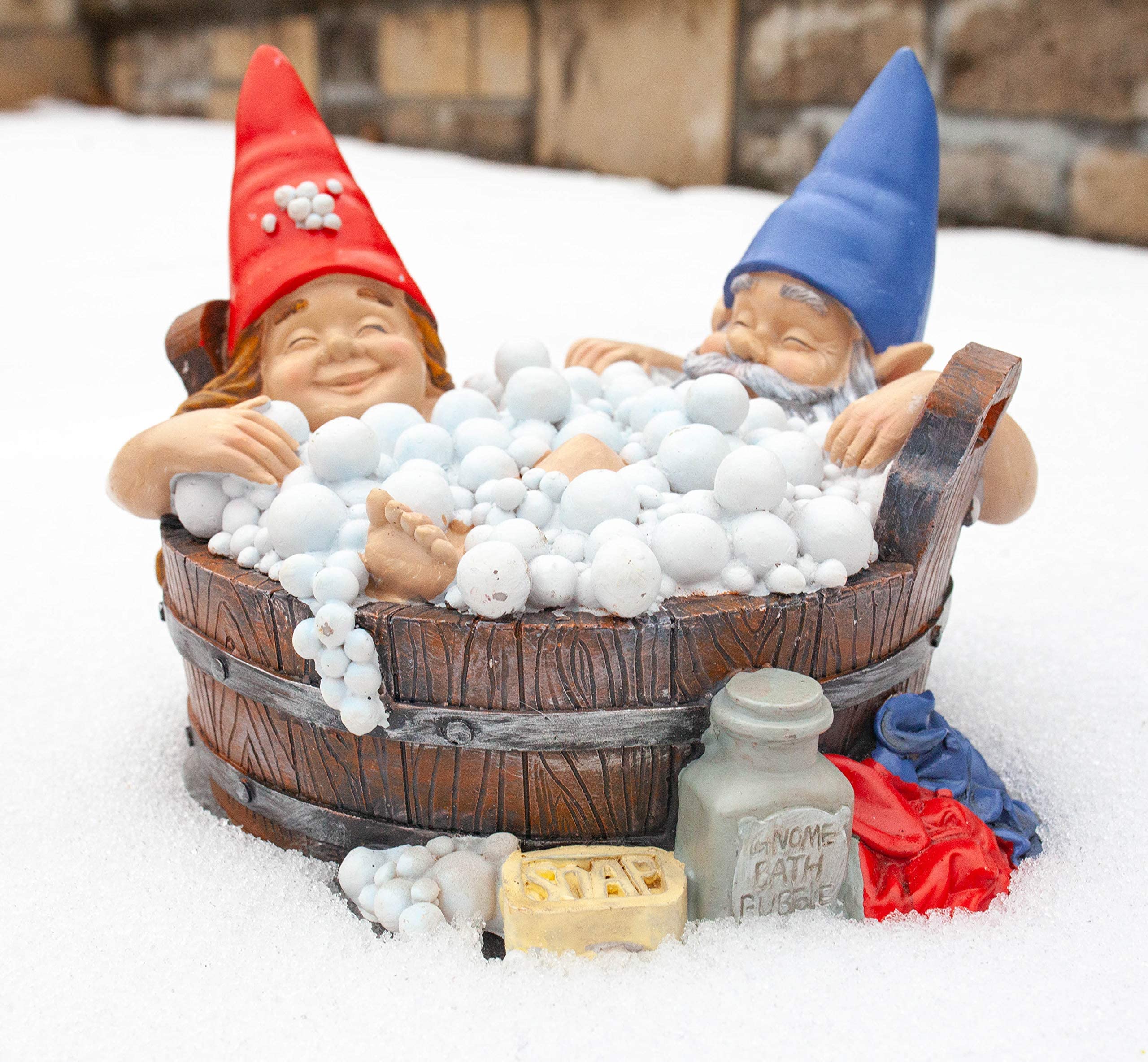 Solar Good Times Bubble Bath Gnomes, Funny Garden Gnome Couple in Bathtub LED Solar Statue Figurine for Outdoor Lawn Patio Yard Landscape Christmas Decorations