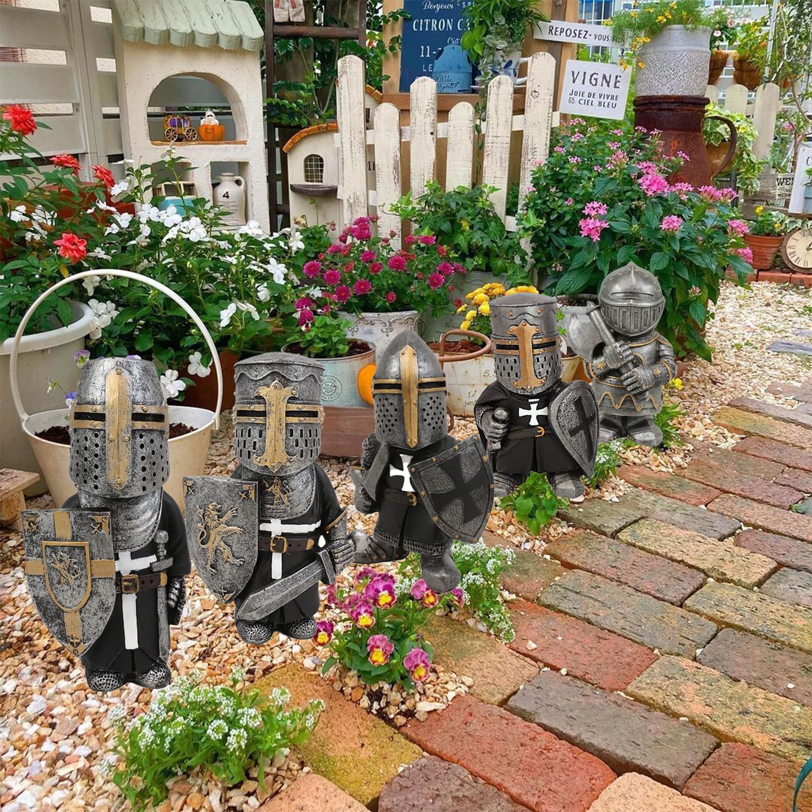 Swtgaah Knight B Garden Gnome Statue Knight Gnome Sculpture Knight Guardian Sculpture Garden Gnome Ornaments Suitable for Gardens, Lawns and Courtyards