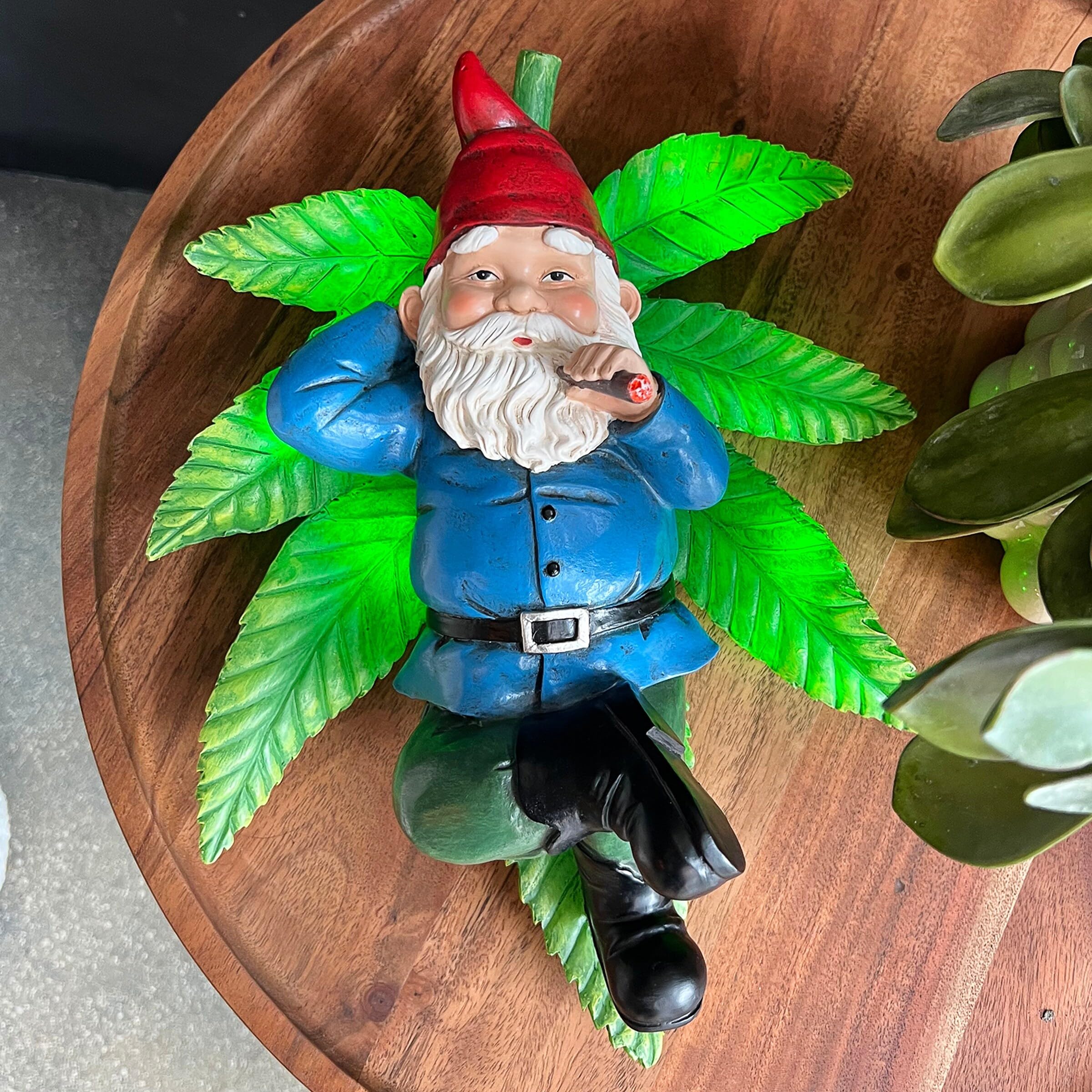 Exhart Good Time Ganja Lounging Gnome Statue | Hand Painted Gnome Art w/Battery Powered LED Light | Weed Smoking Gnome for Indoor & Outdoor Décor for Home | œ12.5 L x 9.5" W x 5" H