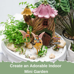 PRETMANNS Fairy Garden House Kit, with Accessories Figurines & Sign – House & Fairies for an Outdoor Miniature Garden – Door can open wide - 4 Pieces