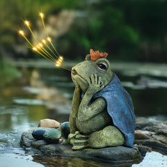 hvfun Solar-Powered Frog Prince Spitting LED Light – Resin Garden Statue with Waterproof Design