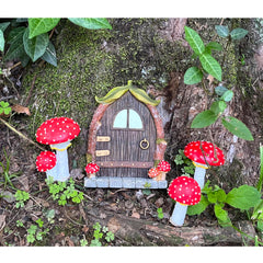 Cliocoo Fairy Door and Mushrooms for Trees, Glow in the Dark Gnome Home Door, Garden Tree Decor Kit with Adorable Mushrooms (Mushroom Fairy Door)