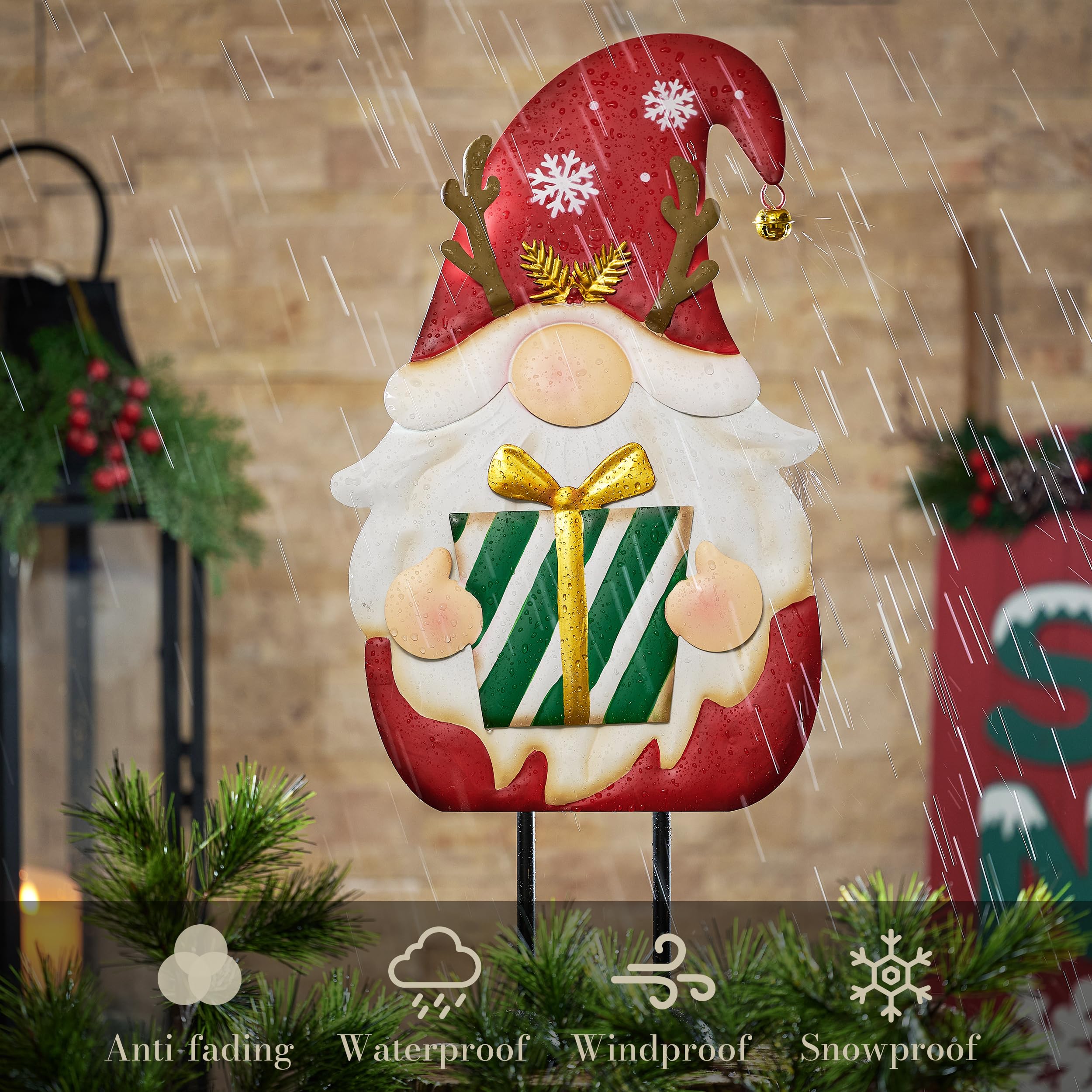 TERESA'S COLLECTIONS Large Standing Santa Gonks, 61cm Outdoor Christmas Decorations, Metal Gnome Ornaments for Home, Pathway, Porch, Red