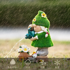 TERESA'S COLLECTIONS Gardeh Ornaments Outdoor, Lovely Watering Gonks with Solar Lights, Family Gonks Series, Waterproof Resin Gonks Ornaments, Indoor Outdoor 20.5CM