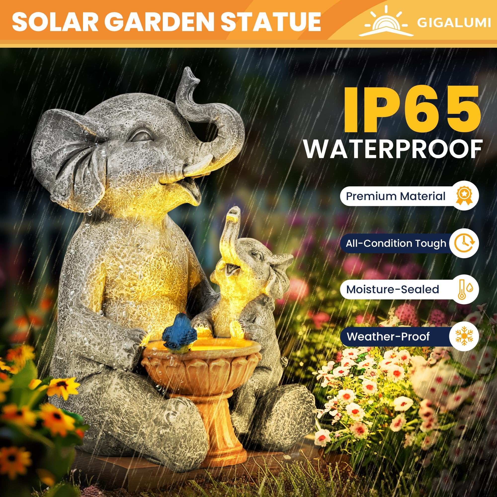 GIGALUMI Solar Garden Statues Loving Elephant Figurine Lights for Outdoor, Yard, Garden Decor Unique Housewarming Gifts for Mom, Women