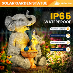 GIGALUMI Solar Garden Statues Loving Elephant Figurine Lights for Outdoor, Yard, Garden Decor Unique Housewarming Gifts for Mom, Women