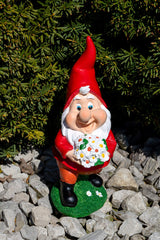 CLEVER GARDEN Garden Gnome Statue Outdoor Décor, 11 Inch Tall Resin Figurine, Bouquet