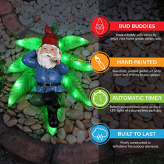 Exhart Good Time Ganja Lounging Gnome Statue | Hand Painted Gnome Art w/Battery Powered LED Light | Weed Smoking Gnome for Indoor & Outdoor Décor for Home | œ12.5 L x 9.5" W x 5" H