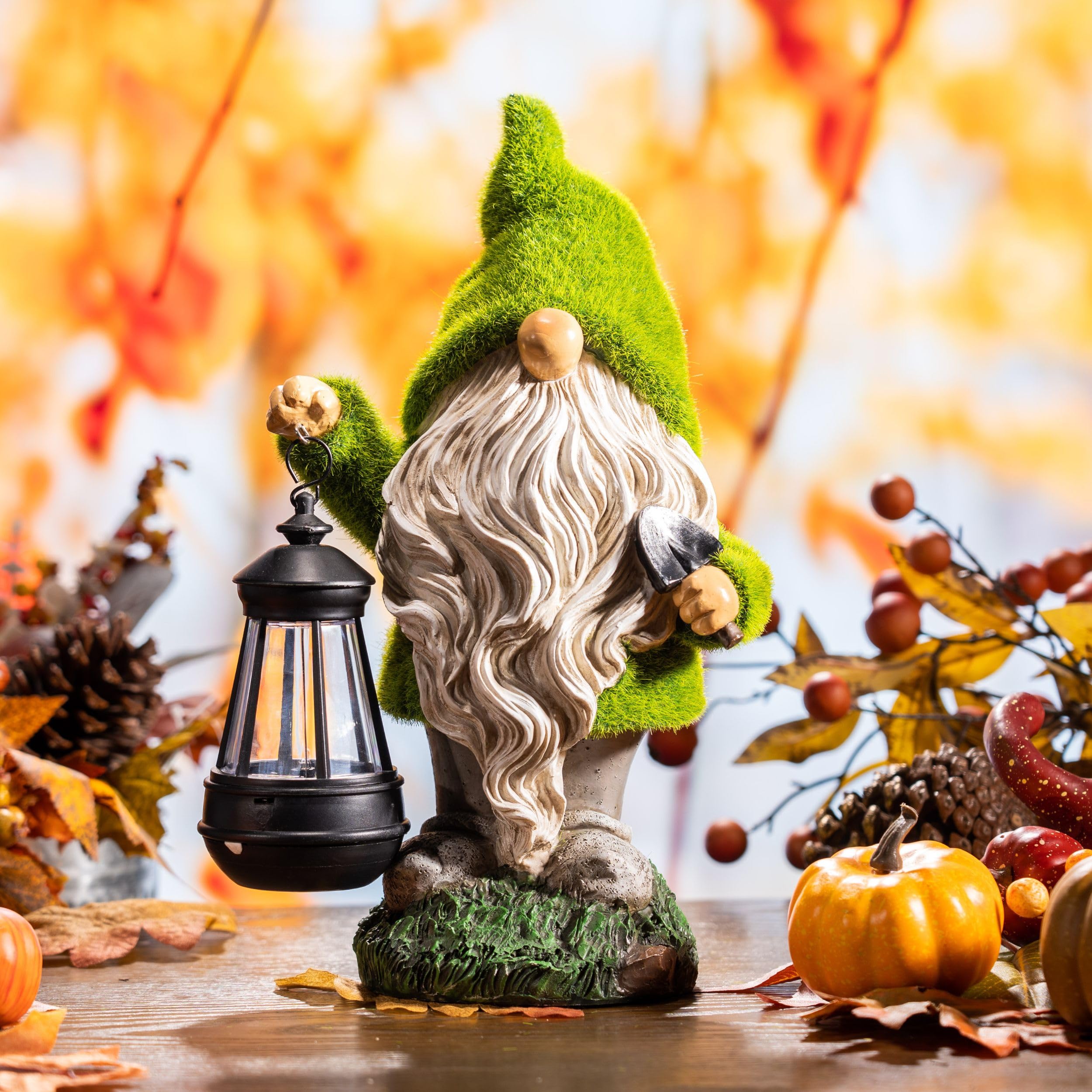 TERESA'S COLLECTIONS Funny Garden Gnome with Lantern, Gonk Statues Solar Garden Ornaments Outdoor, Waterproof Garden Gifts for Patio Lawn Yard Decorations, 33cm Tall