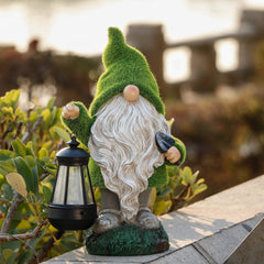 TERESA'S COLLECTIONS Funny Garden Gnome with Lantern, Gonk Statues Solar Garden Ornaments Outdoor, Waterproof Garden Gifts for Patio Lawn Yard Decorations, 33cm Tall