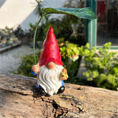 WSHMZYHOME Garden Gnome with Red Hat and Leaf Umbrella, Decorative Outdoor Statue, White Beard