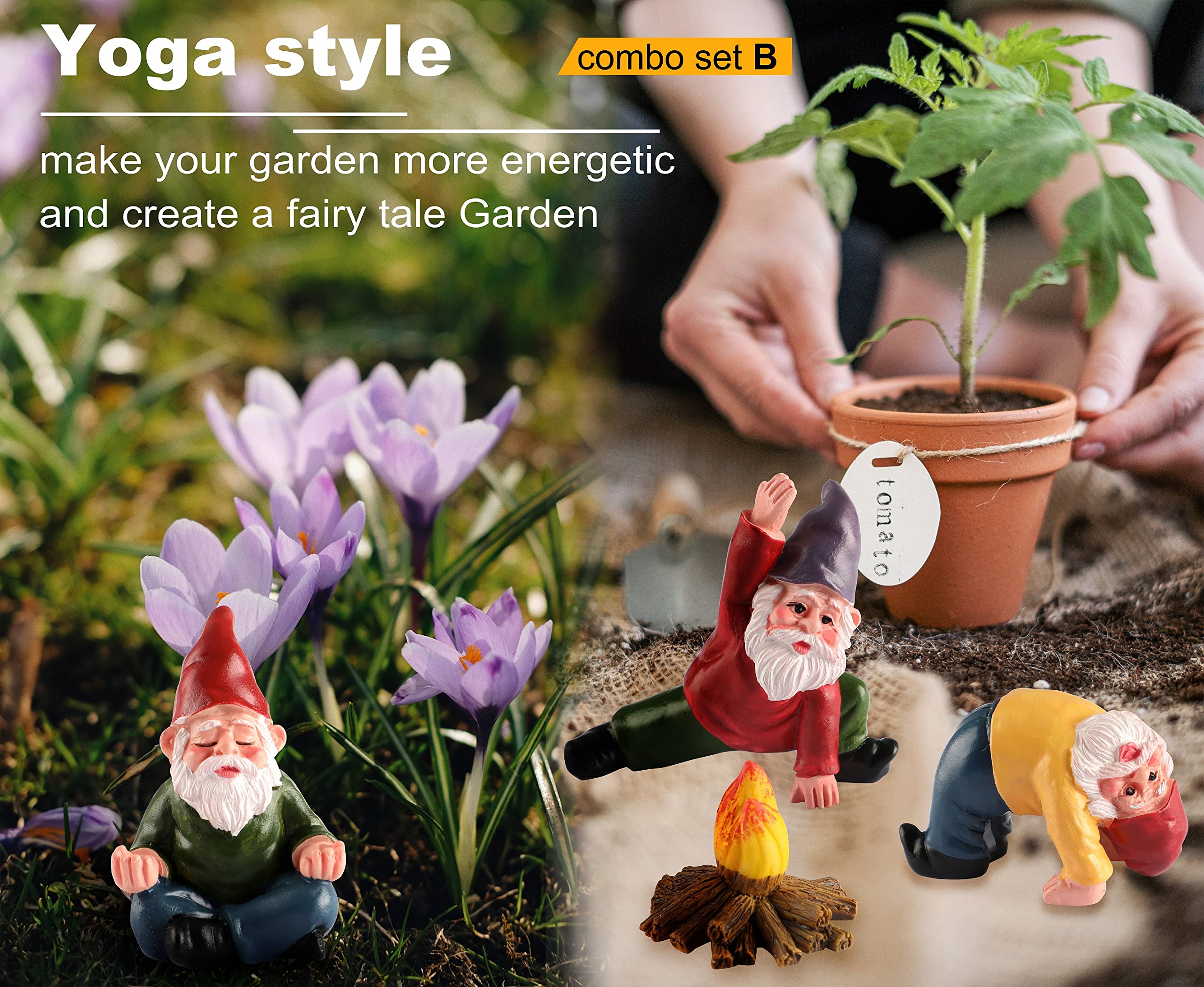 YARCHONN Miniature Garden Gnomes Ornament Outdoor Resin Elf Statue, Funny Gnome Fairy Garden Accessories for Patio, Yard, Lawn or Home Garden Decorations, Set of 5 (Yoga series)