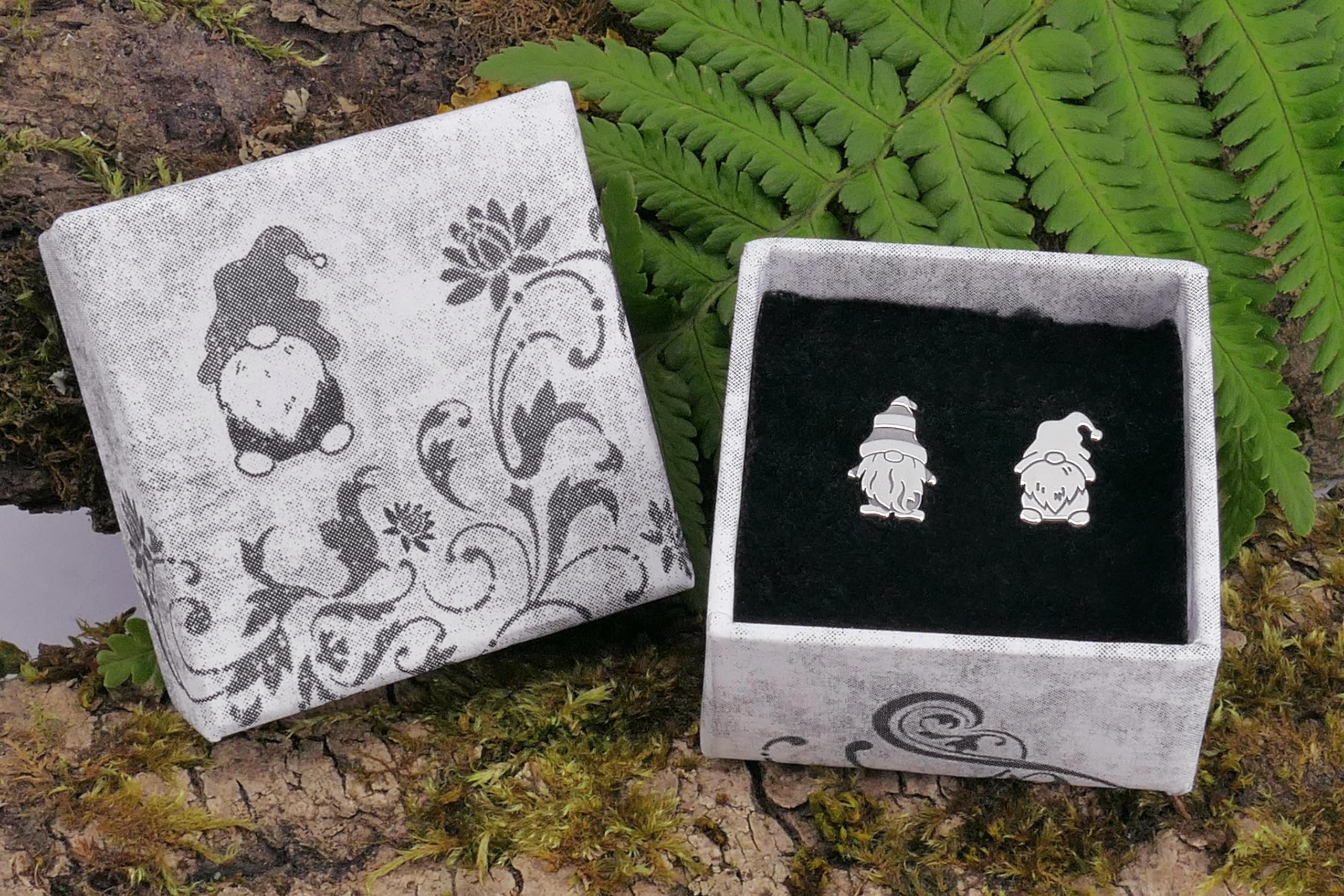 Garden gnome sterling silver stud earrings, lucky charm gonk