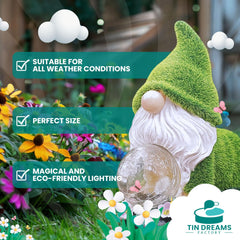 TIN DREAMS FACTORY | Yoga Gnome with Solar Light – Resin Garden Decorative Figure – Outdoor Little Gnome with LED Glowing Bubble – Relaxing Ornament for Garden, Patio and Terrace