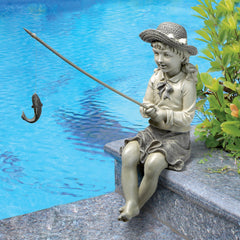 Design Toscano EU9305 Big Catch Fisherwoman Girl Fishing Garden Statue, 28 cm, Polyresin, Two Tone Stone