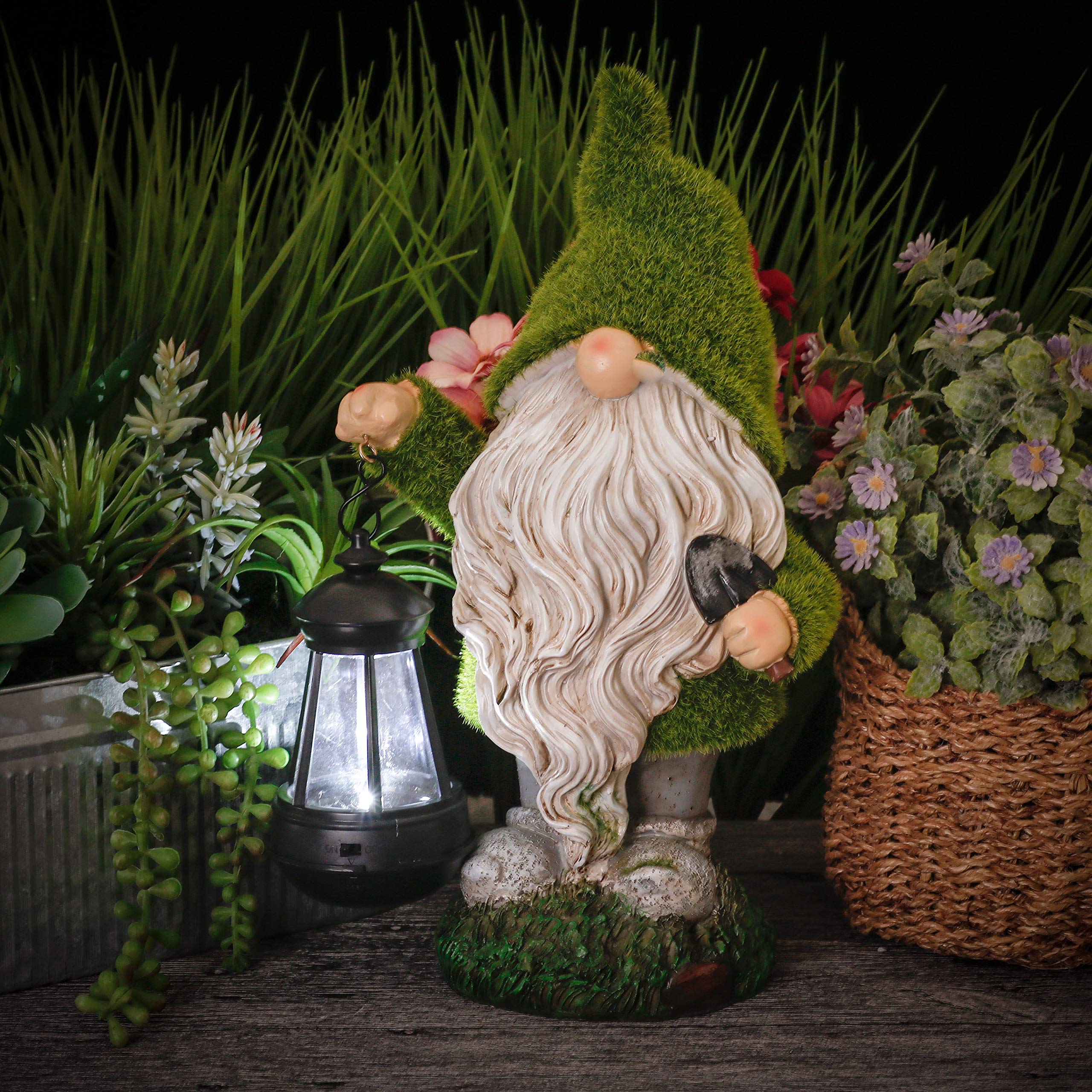 TERESA'S COLLECTIONS Funny Garden Gnome with Lantern, Gonk Statues Solar Garden Ornaments Outdoor, Waterproof Garden Gifts for Patio Lawn Yard Decorations, 33cm Tall