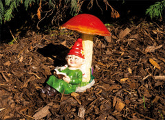 Solar Garden Ornament - Lady Gnome with Red Hat, classic outdoor ornament