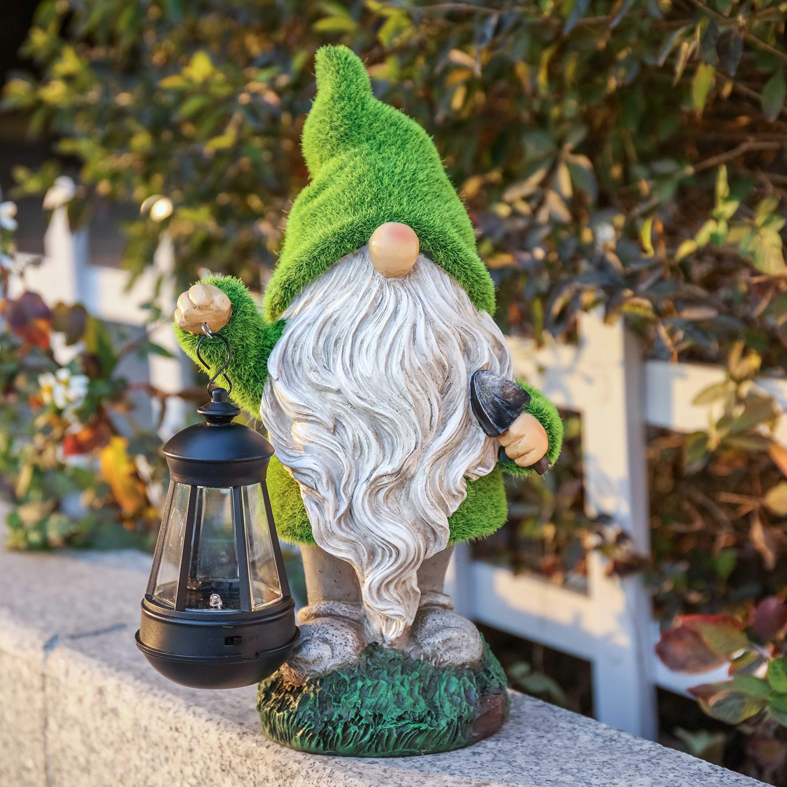 TERESA'S COLLECTIONS Funny Garden Gnome with Lantern, Gonk Statues Solar Garden Ornaments Outdoor, Waterproof Garden Gifts for Patio Lawn Yard Decorations, 33cm Tall