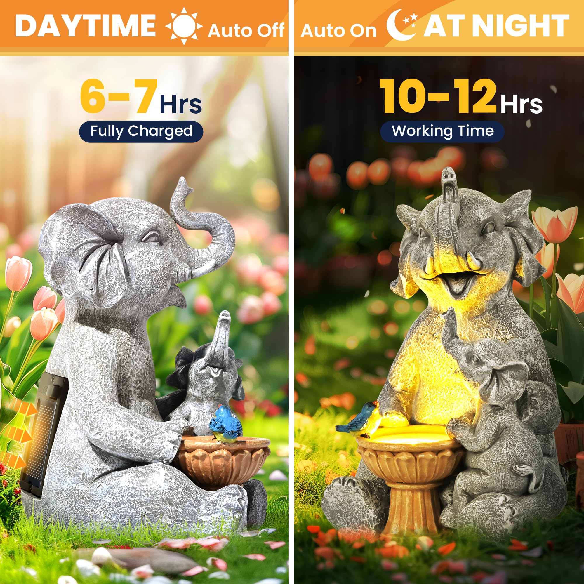 GIGALUMI Solar Garden Statues Loving Elephant Figurine Lights for Outdoor, Yard, Garden Decor Unique Housewarming Gifts for Mom, Women