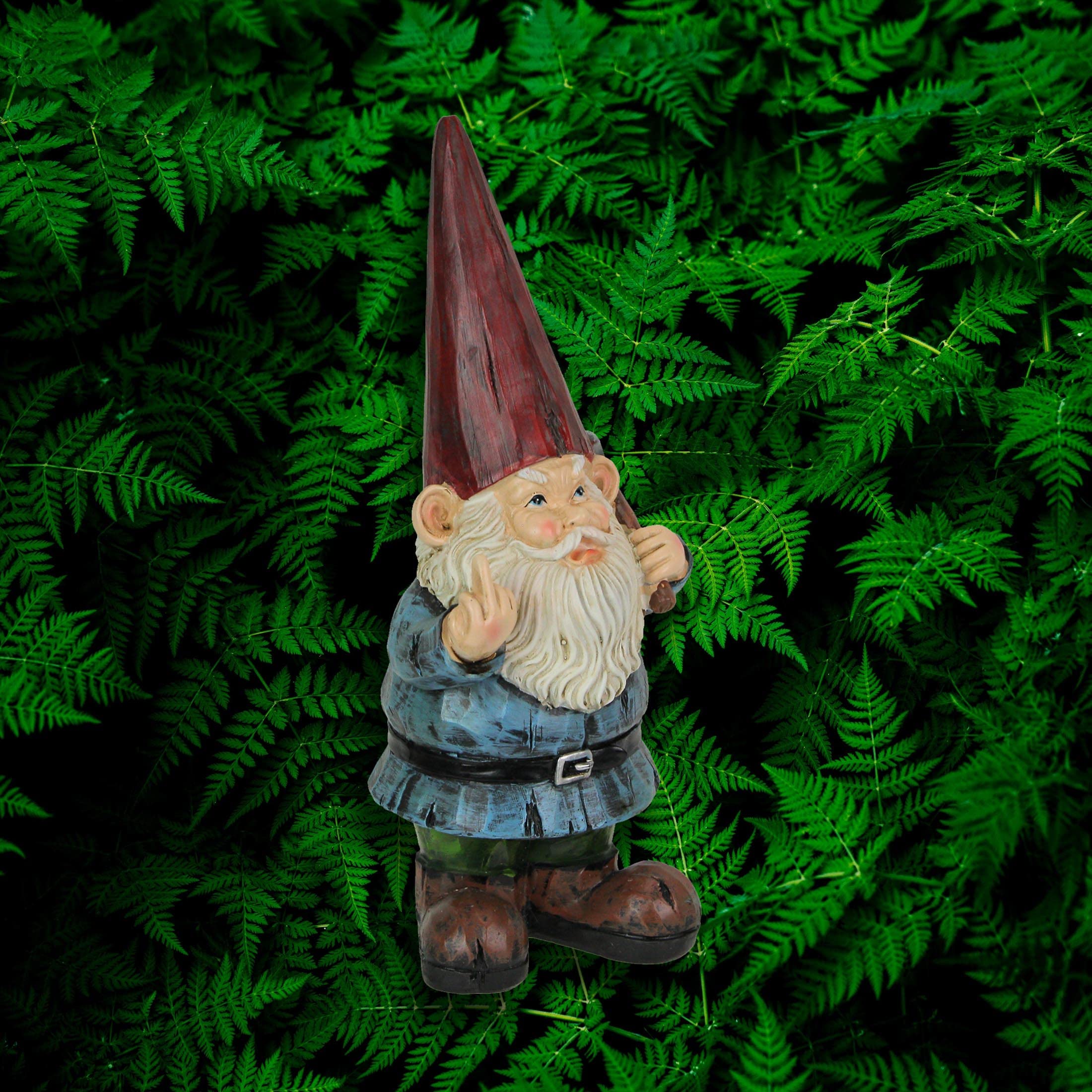 12 Inch High Angry Garden Gnome Holding Pick Axe Decorative Yard Statue - Rude Hand Gesture Indoor/Outdoor Hand-Painted Grumpy Garden Patio or Porch Decor