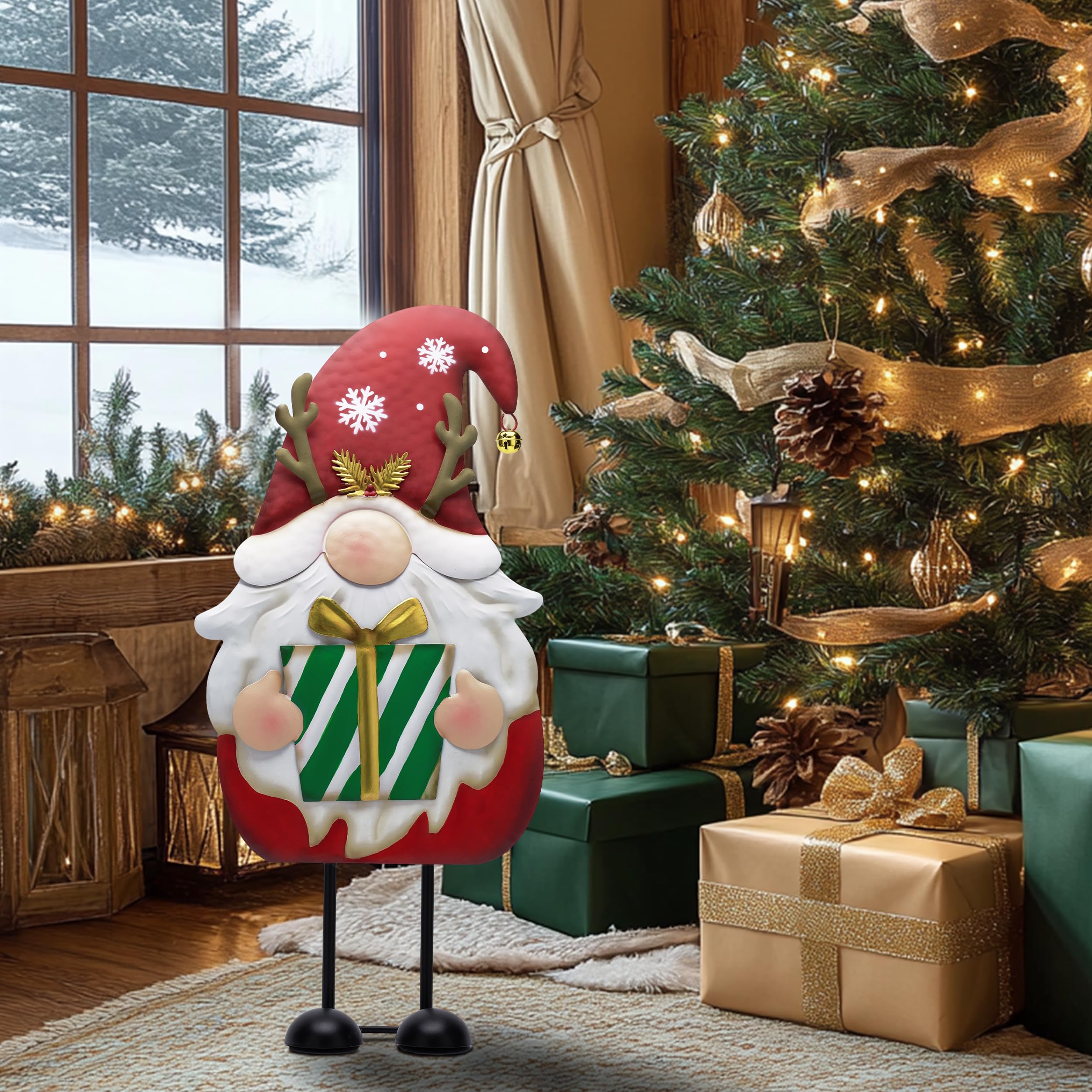 TERESA'S COLLECTIONS Large Standing Santa Gonks, 61cm Outdoor Christmas Decorations, Metal Gnome Ornaments for Home, Pathway, Porch, Red