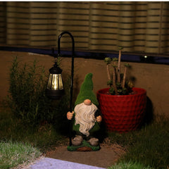 HDNICEZM Flocked Garden Gnome Statue, Large Outdoor Gnome with Solar Lights, Funny Garden Figurines for Outdoor Home Yard Decor (15.8 Inch Tall)