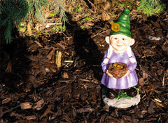 Solar Garden Ornament - Lady Gnome with Egg Basket, classic gnome ornament