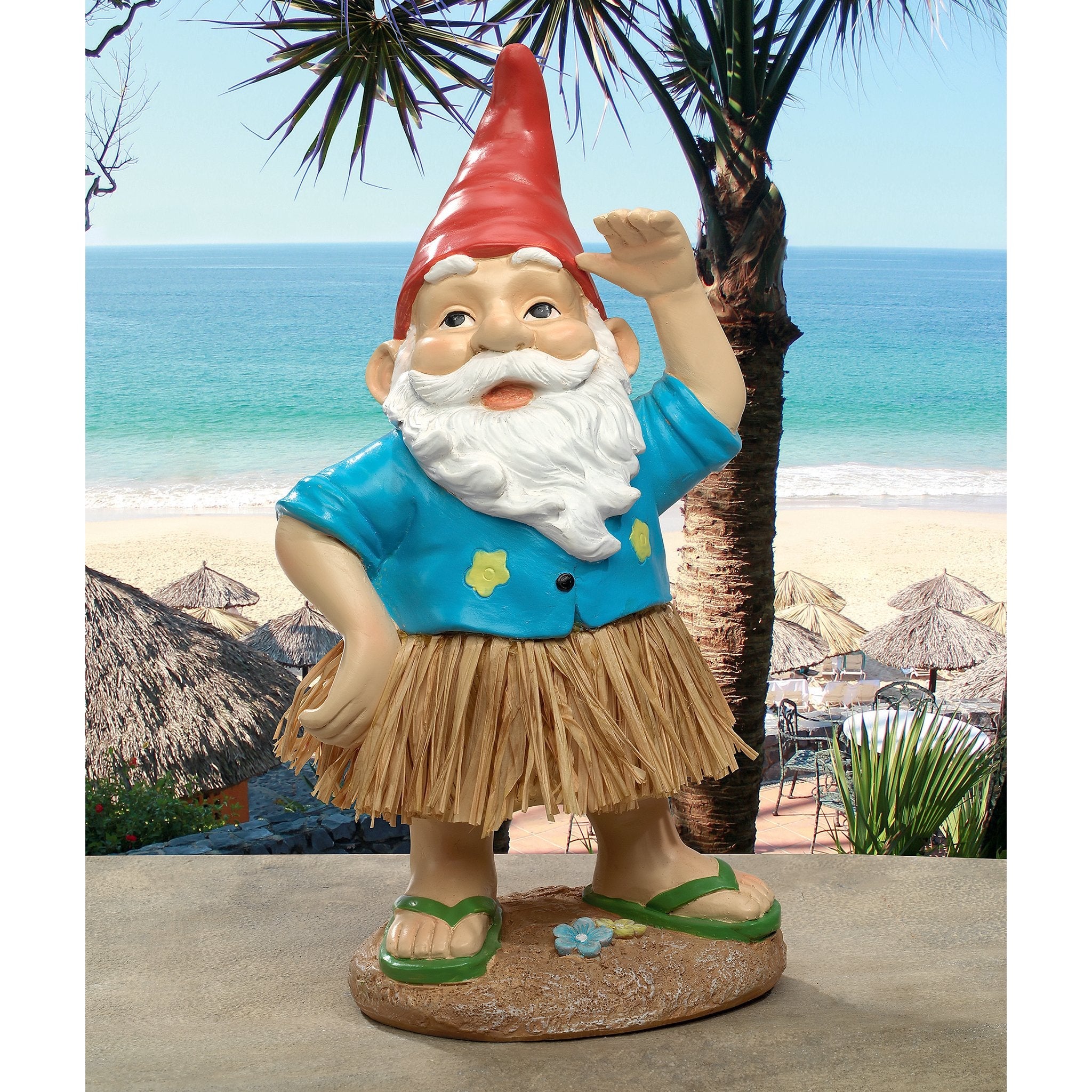 Design Toscano Garden Gnome Statue - Hawaiian Hank Grass Skirt Gnome - Outdoor Garden Gnomes - Funny Lawn Gnome Statues