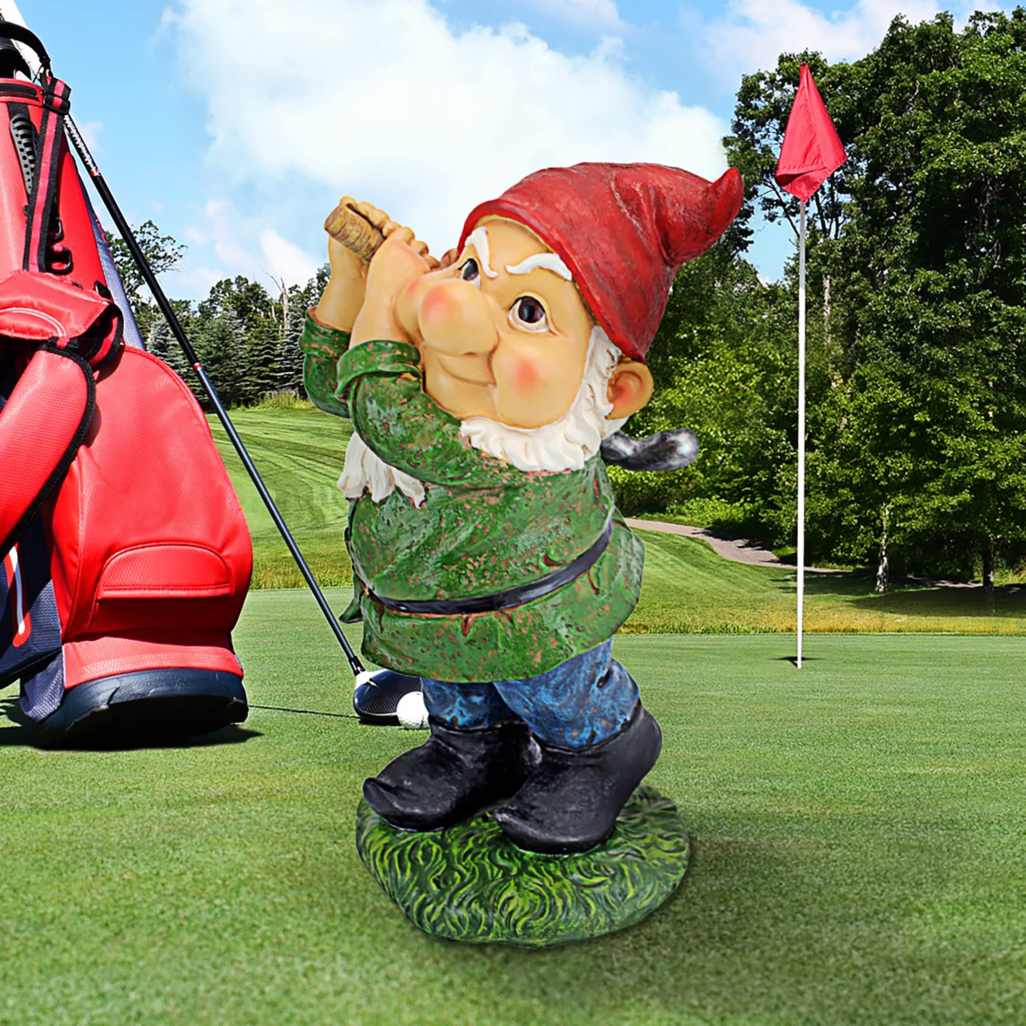 Design Toscano QM2458200 Bigey Burt Funny Golfing Garden Gnome Statue, 30 cm, Polyresin, Full Color