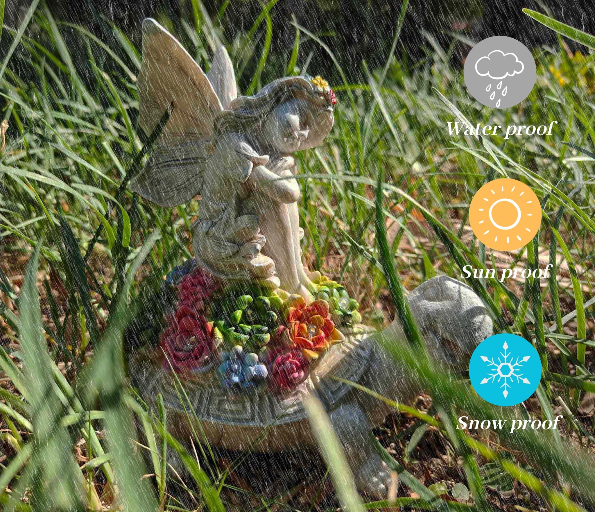 Solar Fairy Garden Statue - Angel Fairy on Turtle Figurine Outdoor Statue, Lovely Tortoise Garden Statue with 5 LED Lights Succulent Plants, Perfect Balcony Lawn Garden Decor Gift for Mom or Grandma