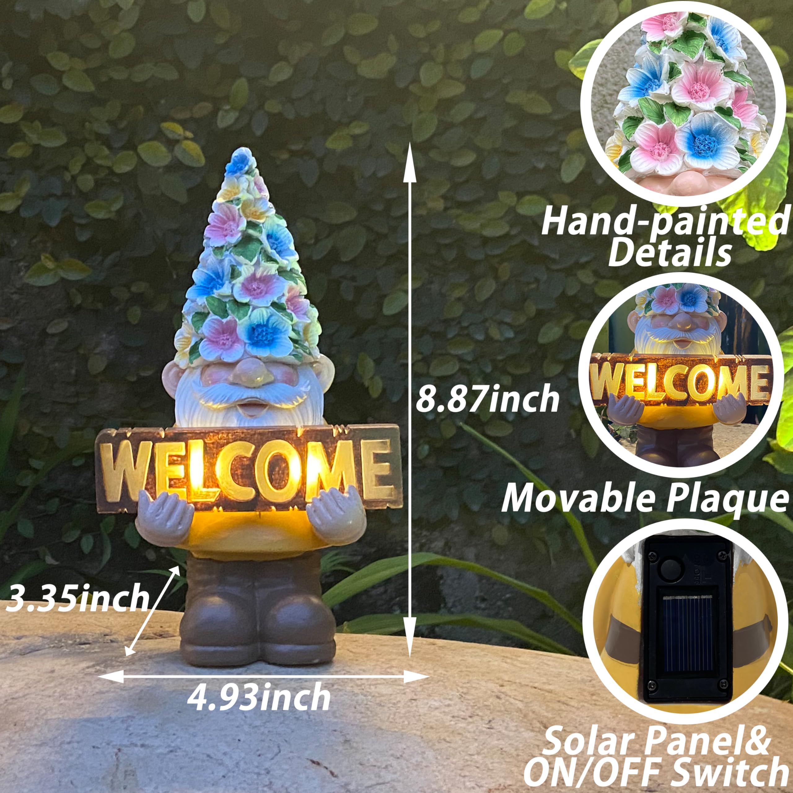 FESTGLOX Solar Garden Gnome Statue with Light, Solar Gnomes Decorations for Yard Outdoor Welcome Gnome Decor for Patio Gnome Mom Gift