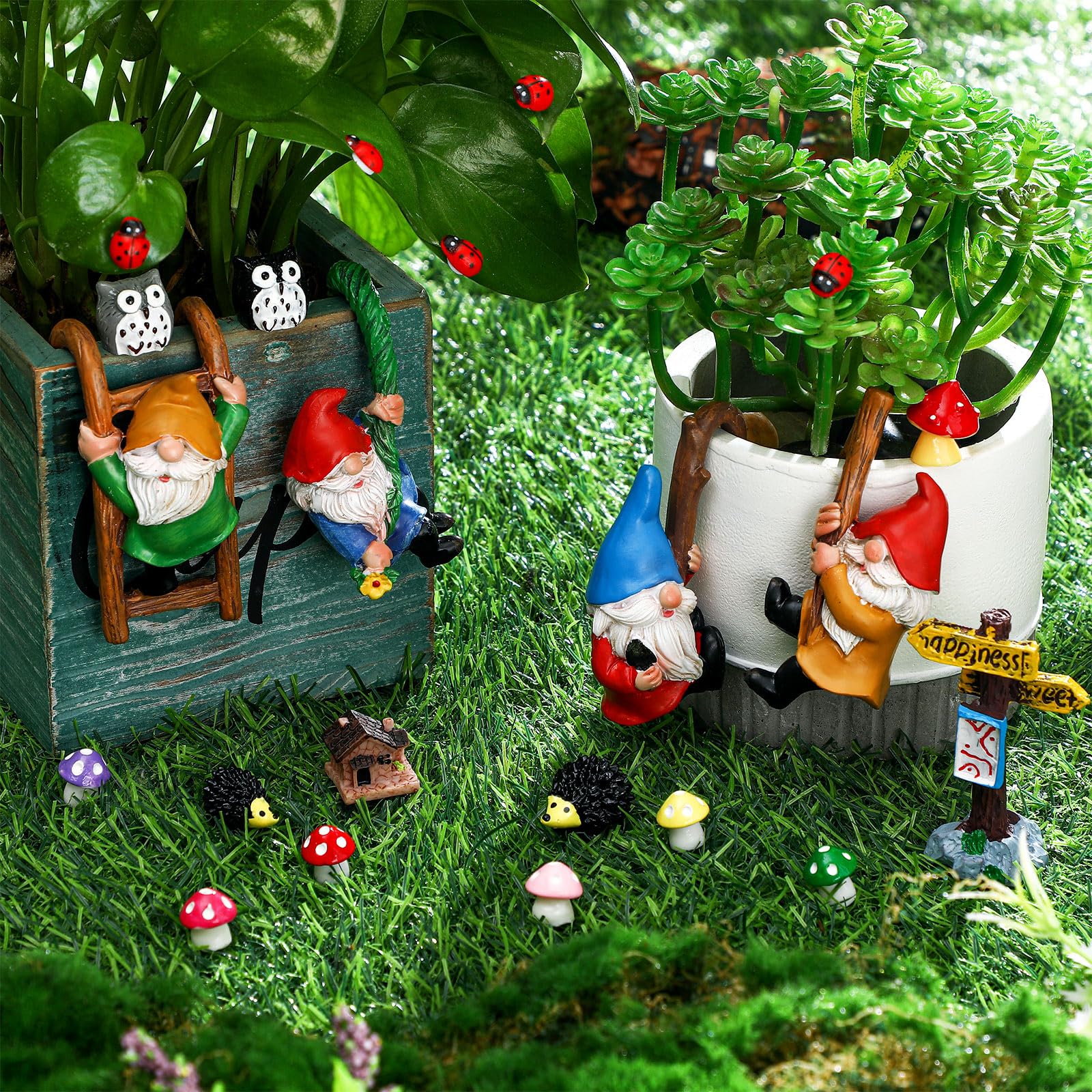 Jetec Gnomes Fairy Resin Statues Miniature Garden Accessories Mini Dwarf Figurine Fairy Miniature Ornament DIY Kit Micro Landscape Ornaments for Outdoor Indoor Patio Yard Lawn Garden ﻿ (Climb Gnomes)