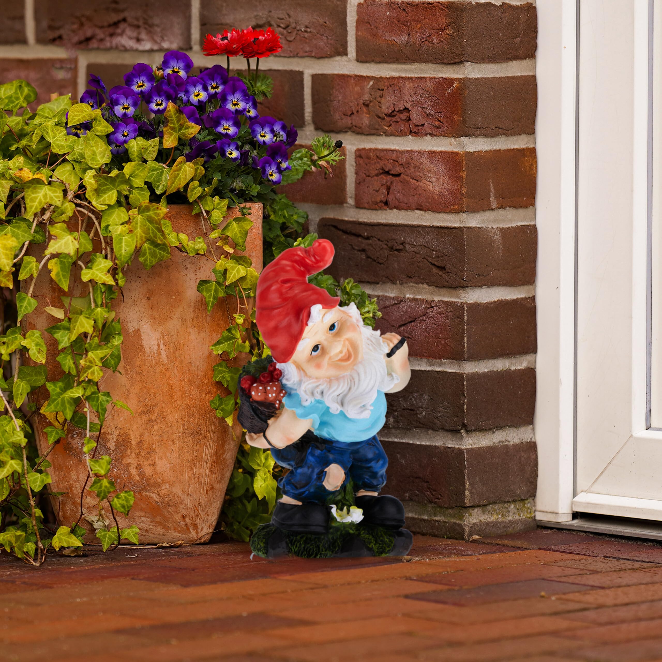Relaxdays Garden Gnome with Basket, Weatherproof, Frost Resistant, 32 x 17 x 15 cm, Figurine, Polyresin, Multicoloured