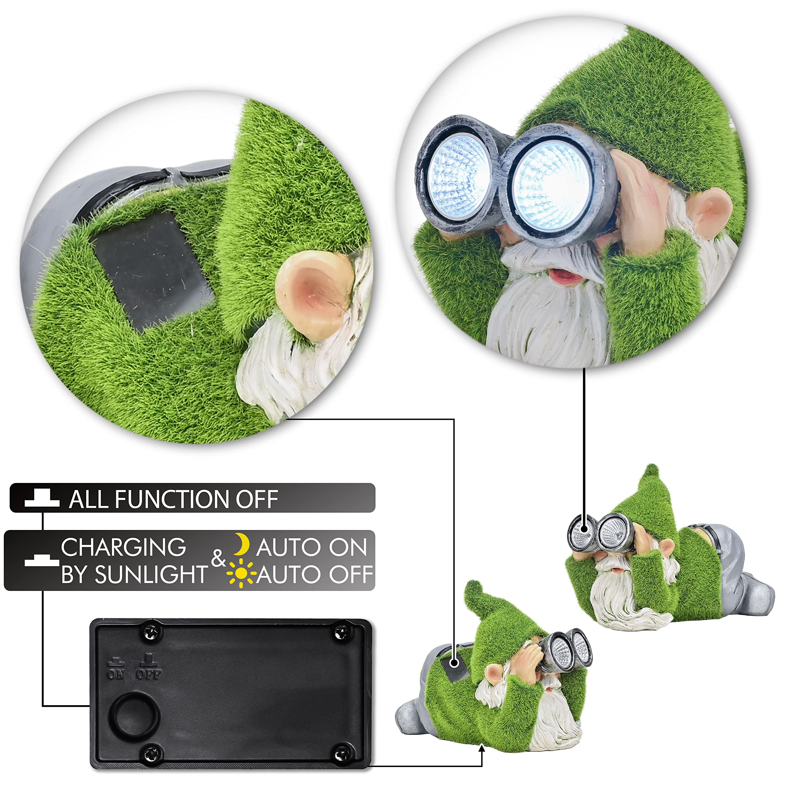 TERESA'S COLLECTIONS Garden Ornaments Outdoor, Lovely Spying Gonks Using Telescope with Solar Lights, Waterproof Resin Gonks Ornaments, Indoor Outdoor 26.5CM