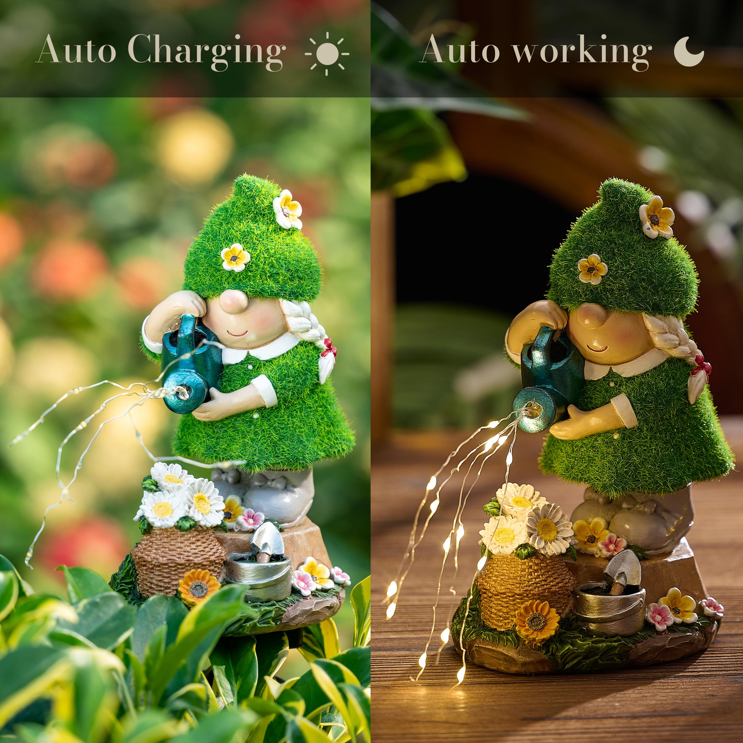 TERESA'S COLLECTIONS Gardeh Ornaments Outdoor, Lovely Watering Gonks with Solar Lights, Family Gonks Series, Waterproof Resin Gonks Ornaments, Indoor Outdoor 20.5CM