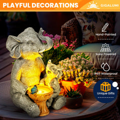 GIGALUMI Solar Garden Statues Loving Elephant Figurine Lights for Outdoor, Yard, Garden Decor Unique Housewarming Gifts for Mom, Women