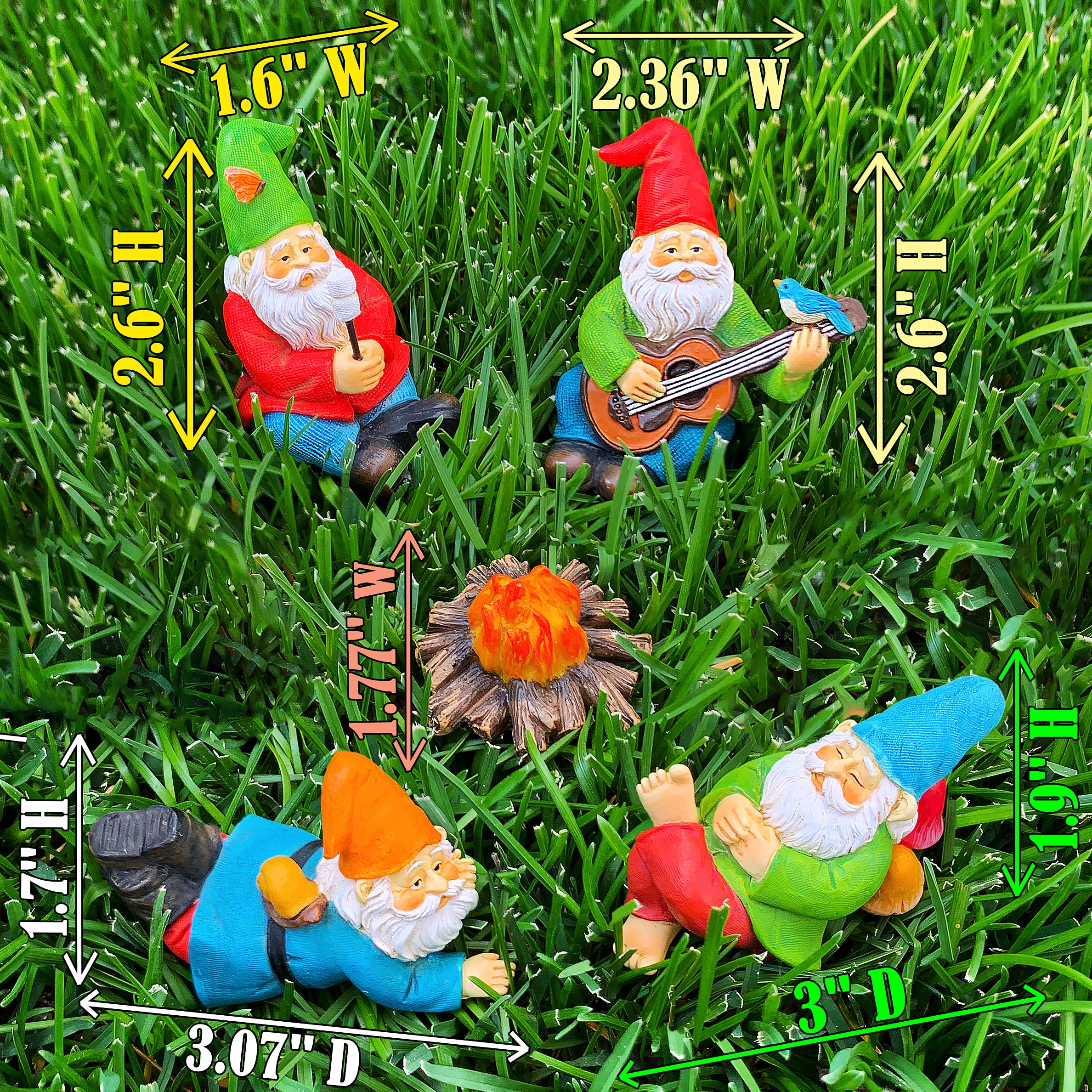 Miniature Garden Gnomes - Camping Gnome Kit of 5 pcs - Figurines and Accessories Set