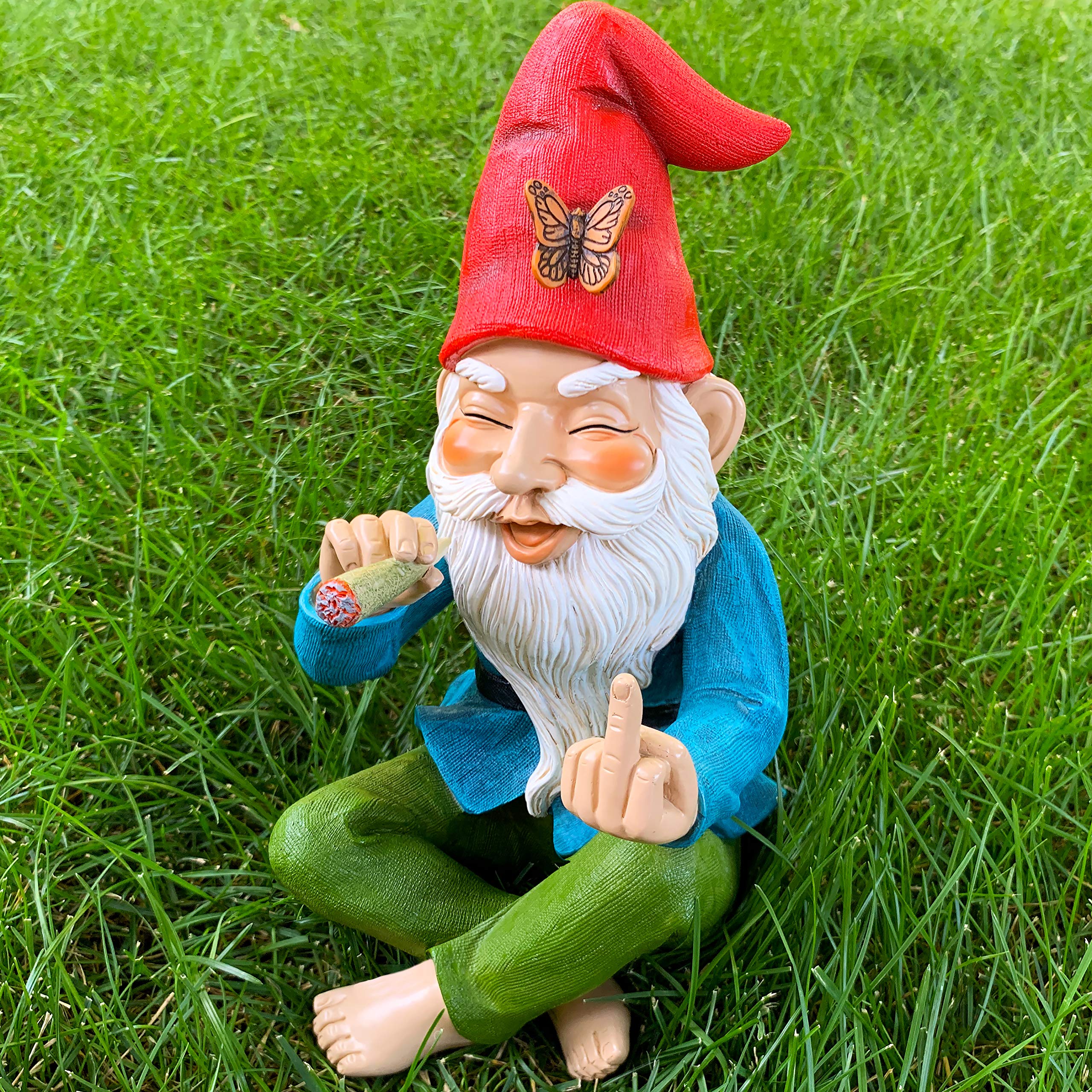 Mood Lab Garden Gnome - Relaxed Smoking Gnome - 9.6 Inch Tall Finger Statue - Lawn Garden Figurine