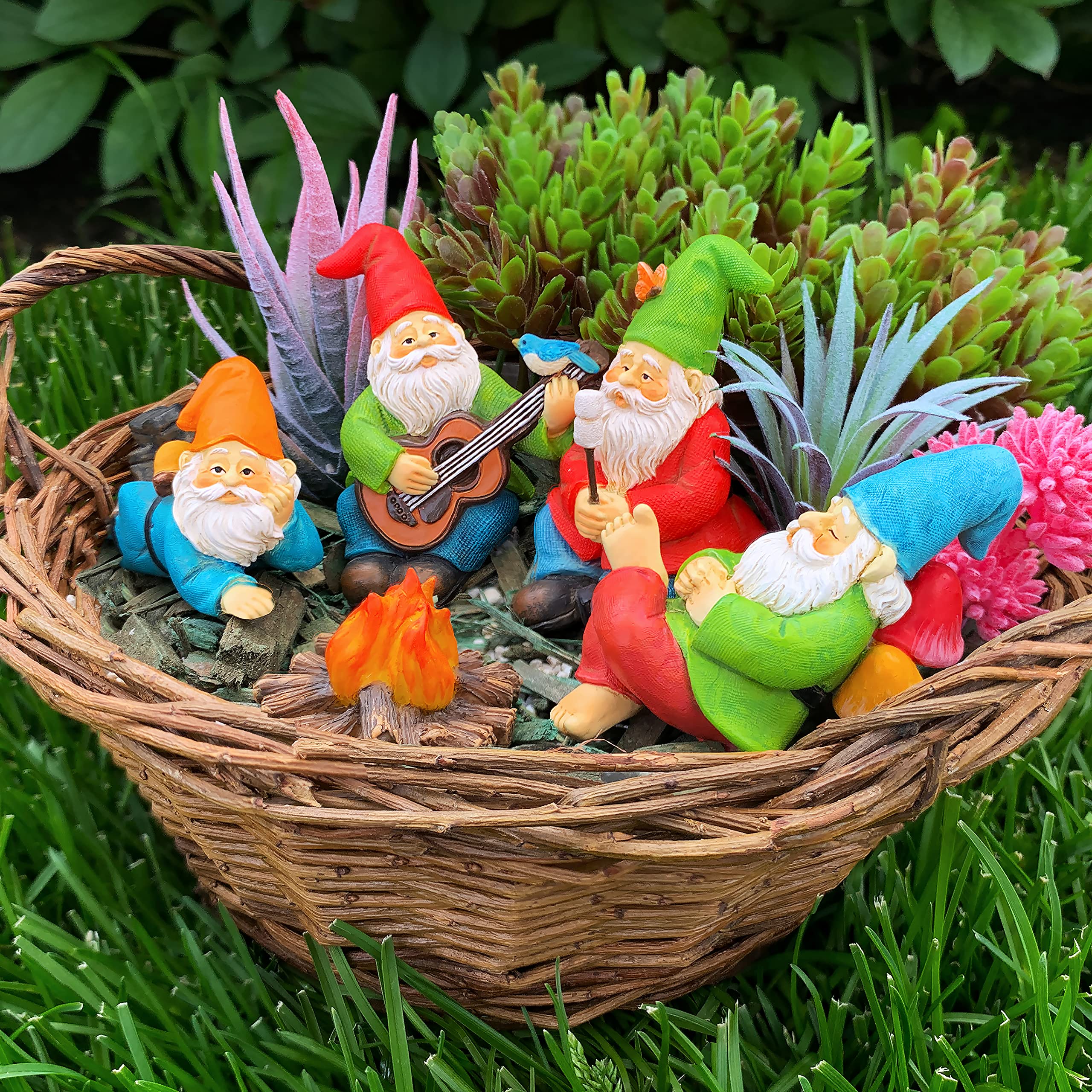 Miniature Garden Gnomes - Camping Gnome Kit of 5 pcs - Figurines and Accessories Set