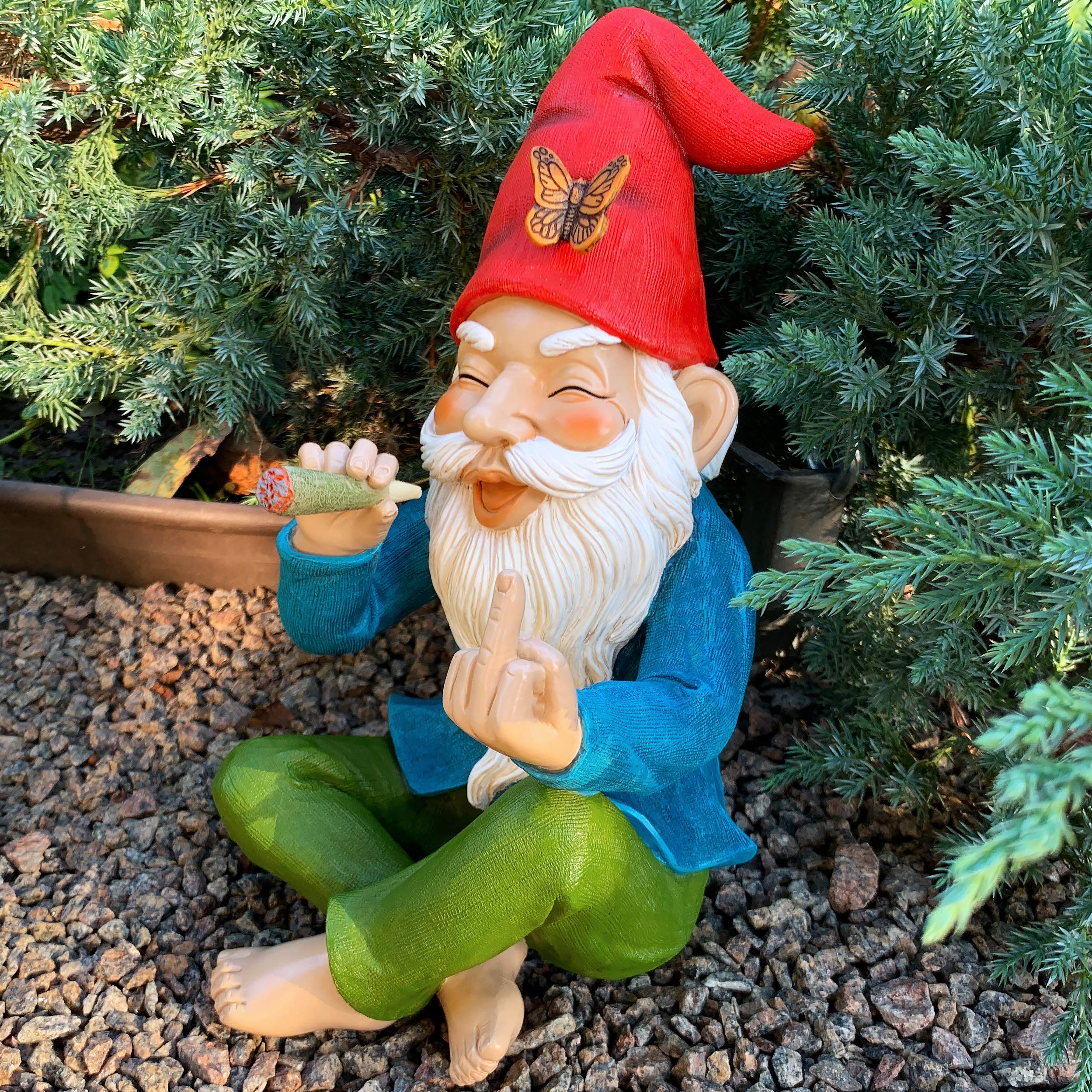 Mood Lab Garden Gnome - Relaxed Smoking Gnome - 9.6 Inch Tall Finger Statue - Lawn Garden Figurine