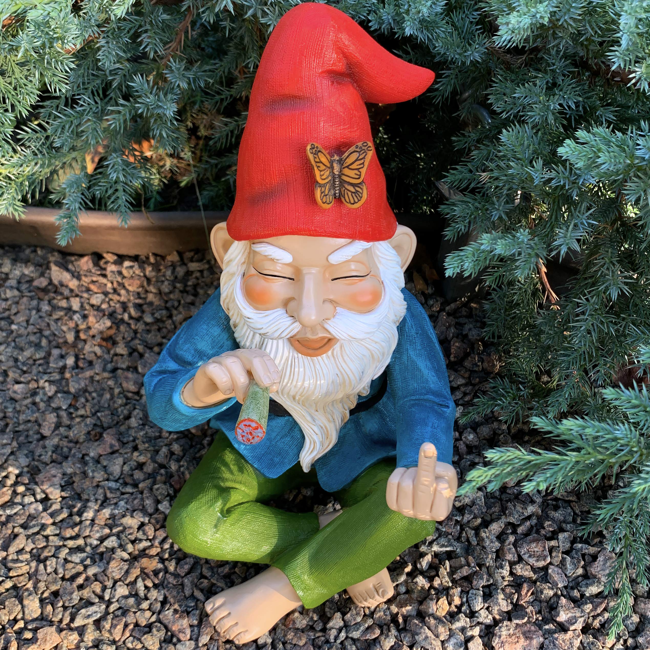 Mood Lab Garden Gnome - Relaxed Smoking Gnome - 9.6 Inch Tall Finger Statue - Lawn Garden Figurine