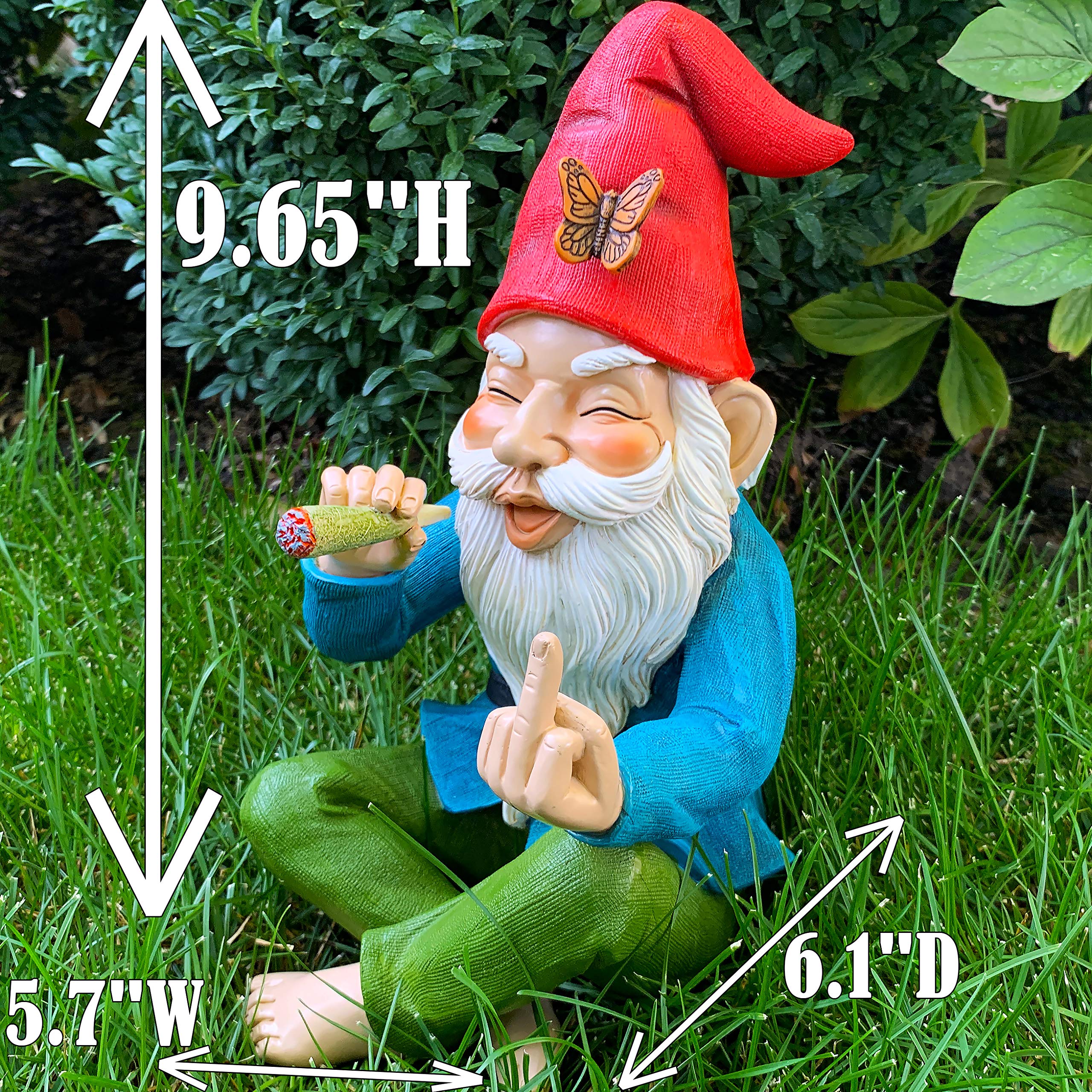 Mood Lab Garden Gnome - Relaxed Smoking Gnome - 9.6 Inch Tall Finger Statue - Lawn Garden Figurine