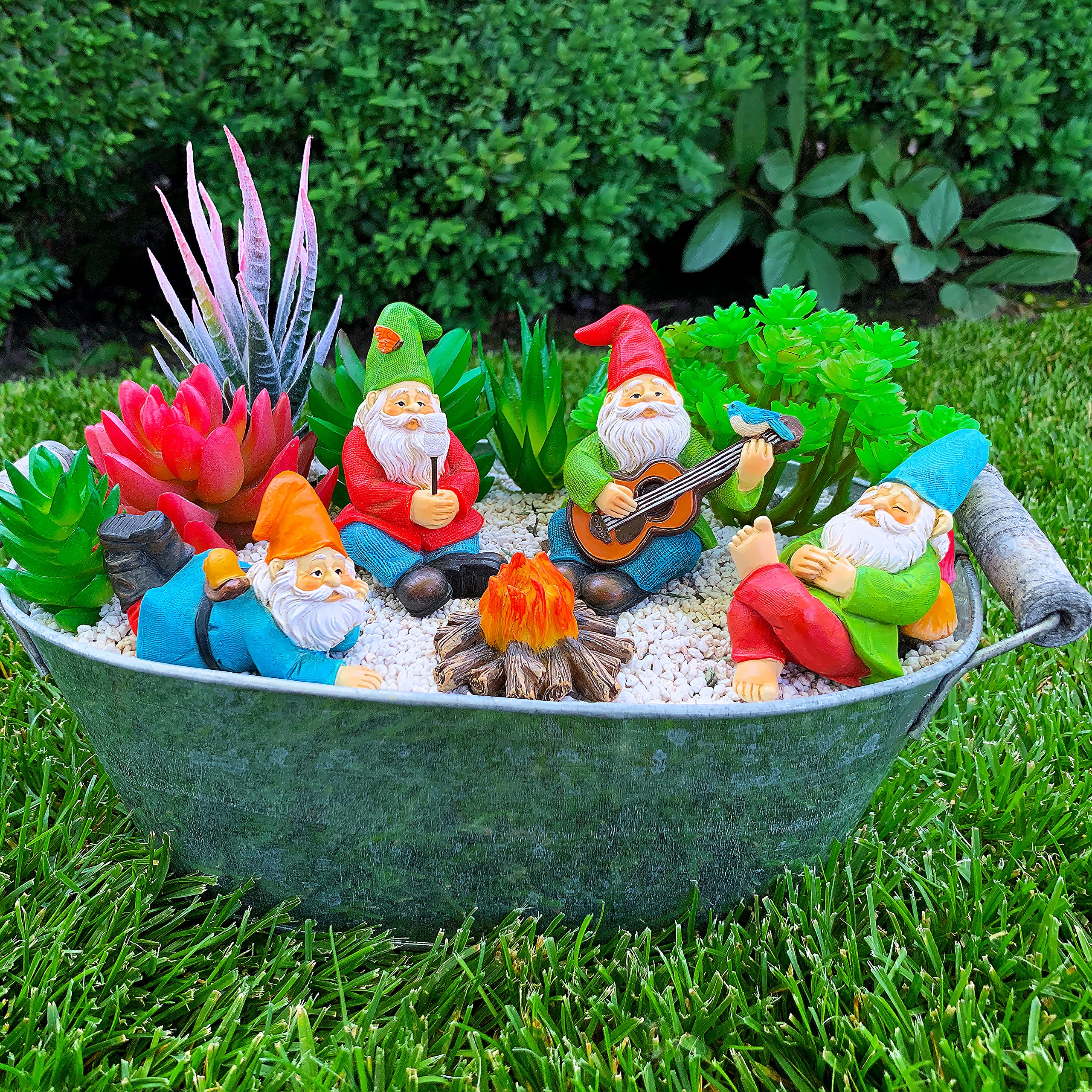Miniature Garden Gnomes - Camping Gnome Kit of 5 pcs - Figurines and Accessories Set