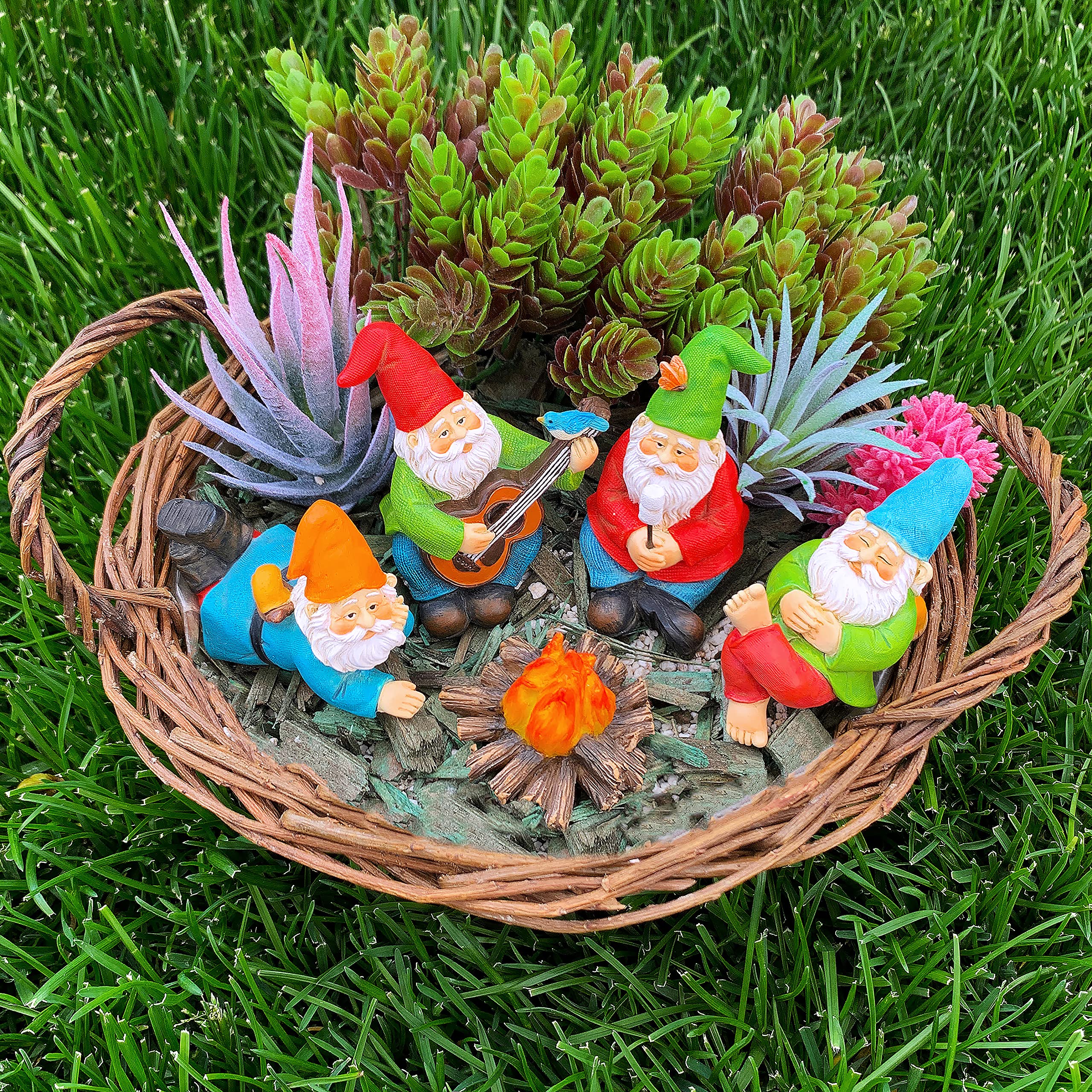 Miniature Garden Gnomes - Camping Gnome Kit of 5 pcs - Figurines and Accessories Set
