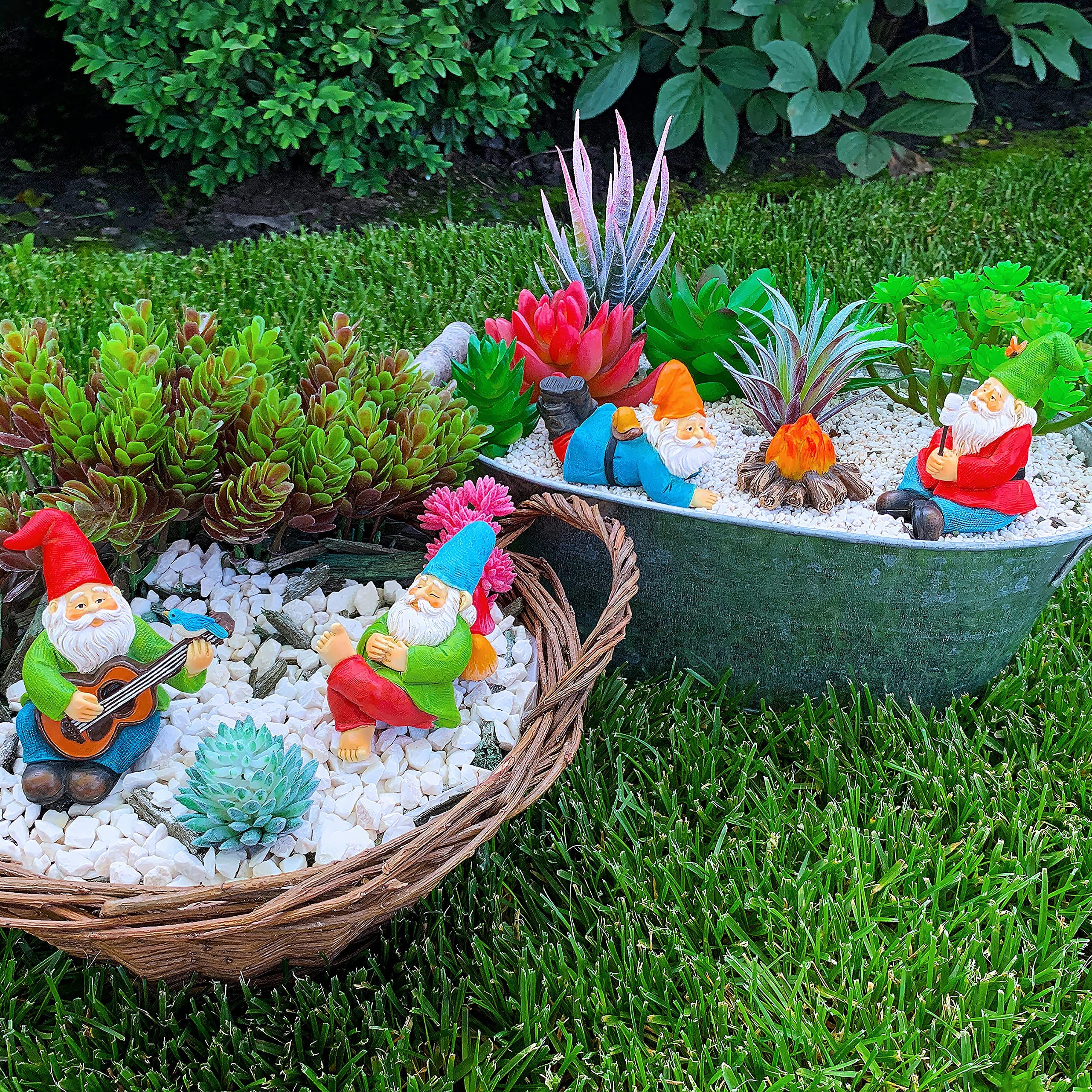 Miniature Garden Gnomes - Camping Gnome Kit of 5 pcs - Figurines and Accessories Set